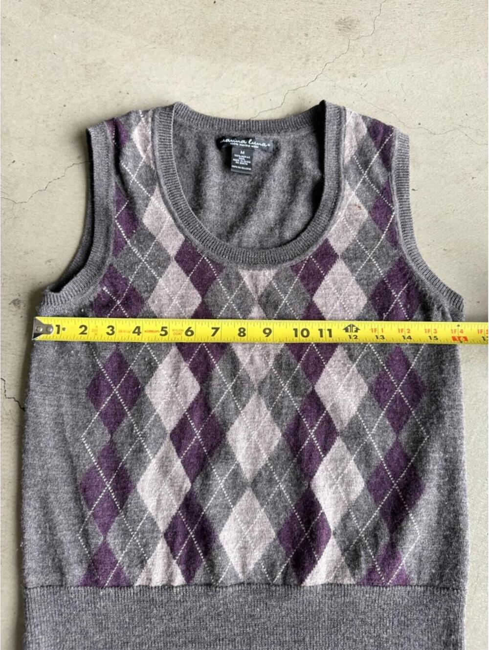 Marina Luna / Merino Wool Argyle Sweater Vest / Gray Purple - Picture 3 of 5